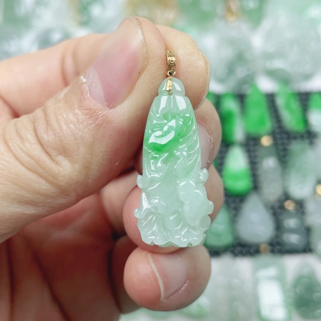 翡翠18K金镶嵌吊坠(不含链)