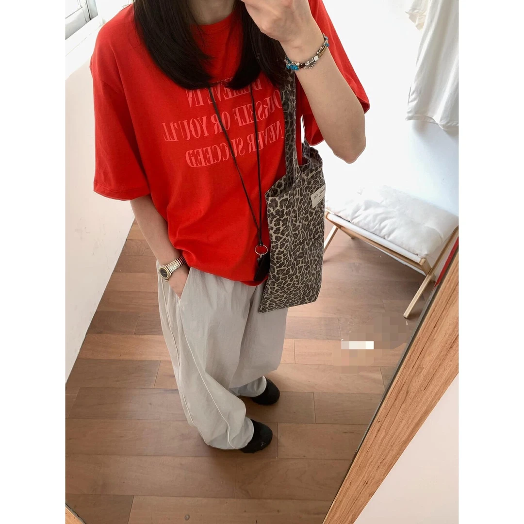 超韩橘色  显白字母短袖332