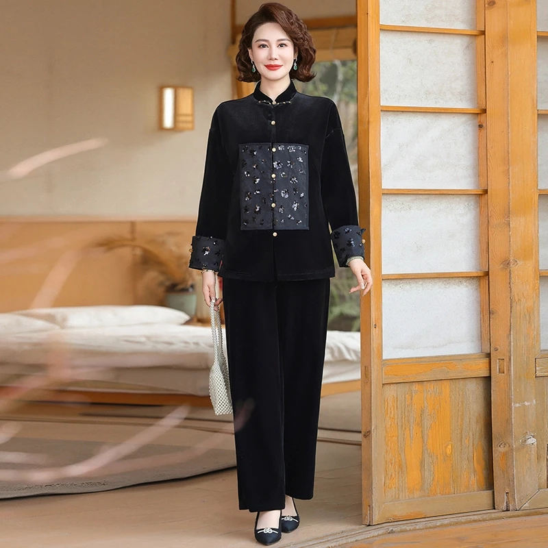 2025新款中年妈妈春装新中式套装中老年女春秋洋气高贵国风两件套