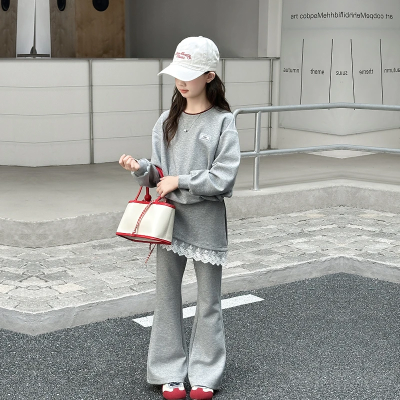 女童秋季韩版洋气卫衣套装2025新款女大童儿童时髦秋装屁帘阔腿裤