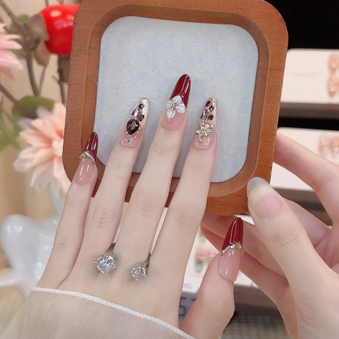 【红酒杯】纯手工穿戴甲猫眼气质显白百搭款可拆卸可重复佩戴美甲贴