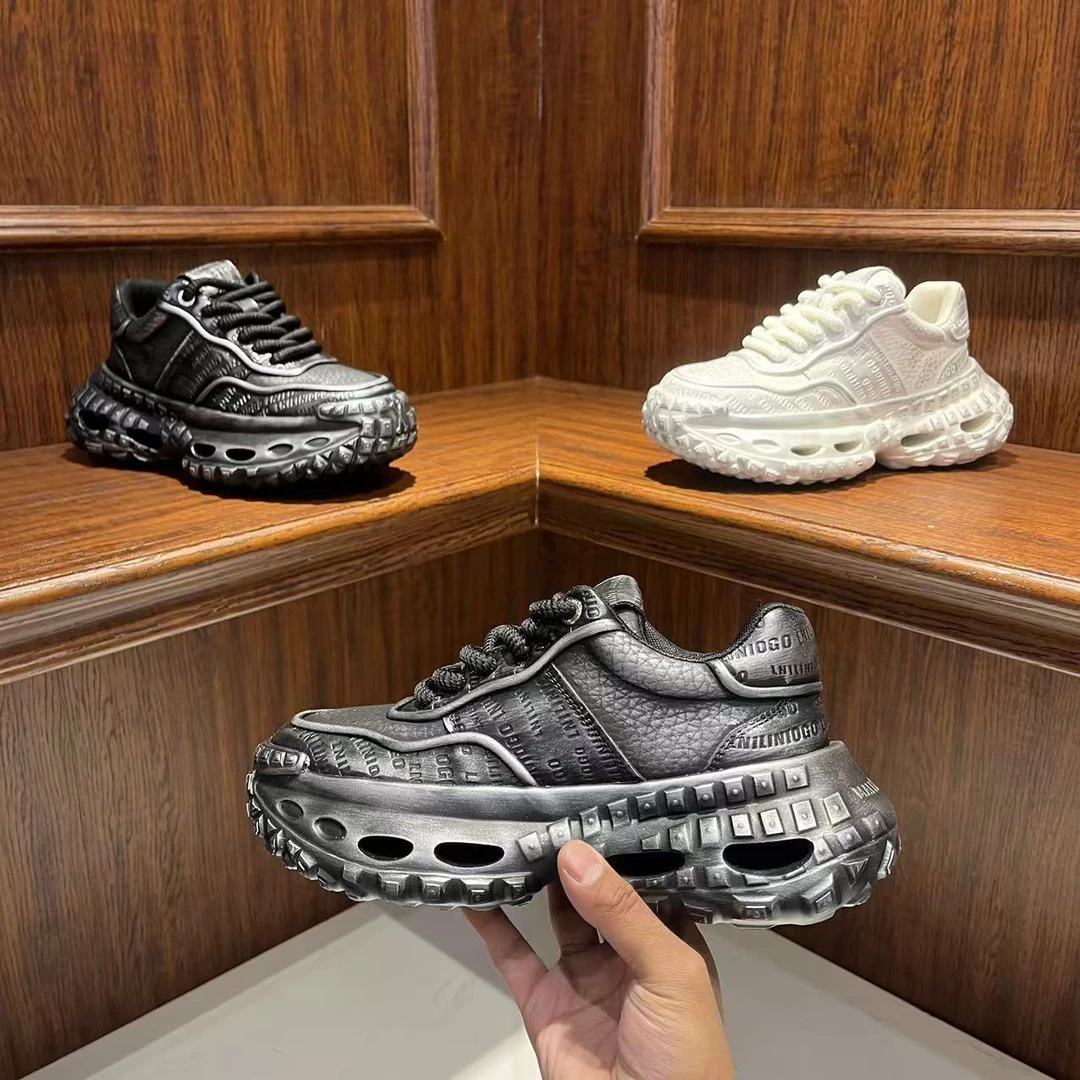 24年秋冬单棉同款男鞋厚底皮面老爹鞋轻质透气休闲鞋（偏大一码