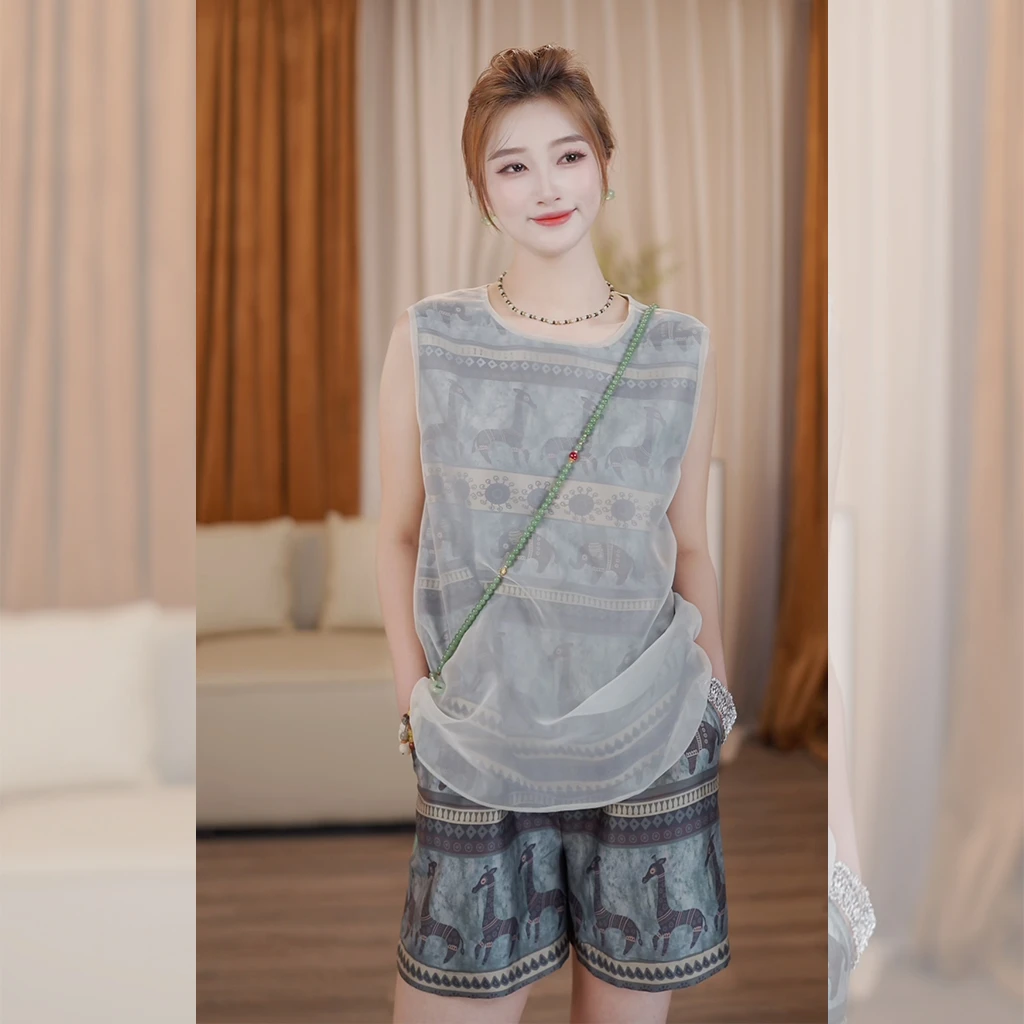 女士新款套装复古风格无袖套装透气显瘦宽松设计师款高级