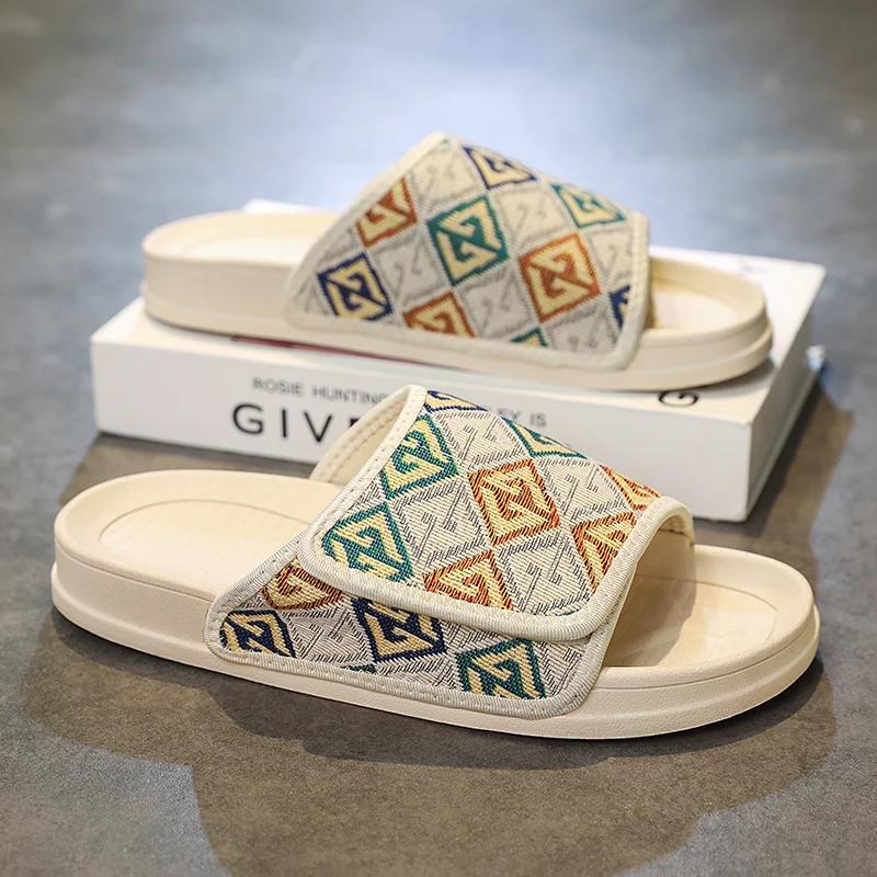 一字拖男士夏季魔术贴大码沙滩鞋居家室内防滑2025新款个性凉拖鞋