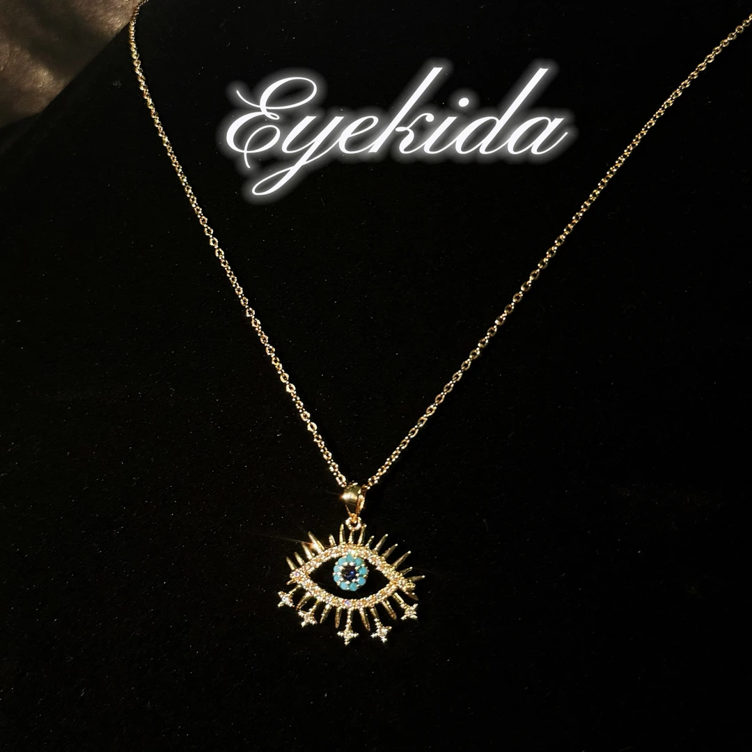 铜合金锆石项链 铜合金锆石Eyekida香槟金恶魔之眼ins风项链