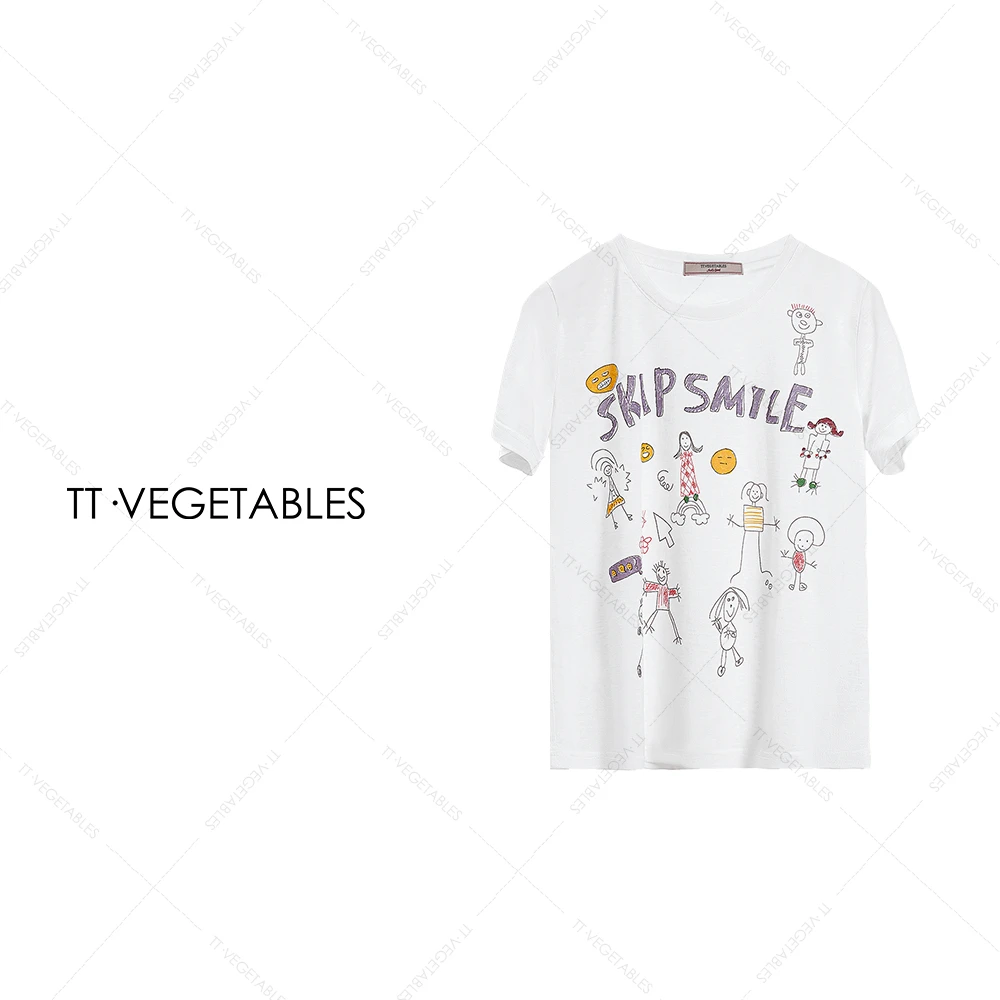 TT・VEGETABLES【序白】仙女 短袖t恤衫女夏显瘦套头字母上衣511671