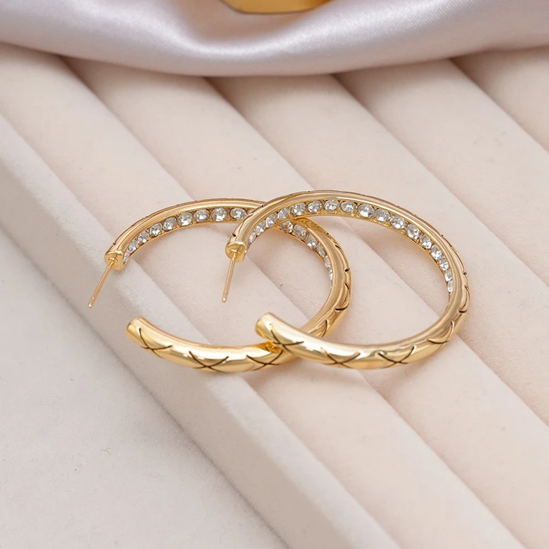 黄铜锆石耳饰 真金电镀圆形耳环欧美轻奢高级感耳圈小众时尚百搭