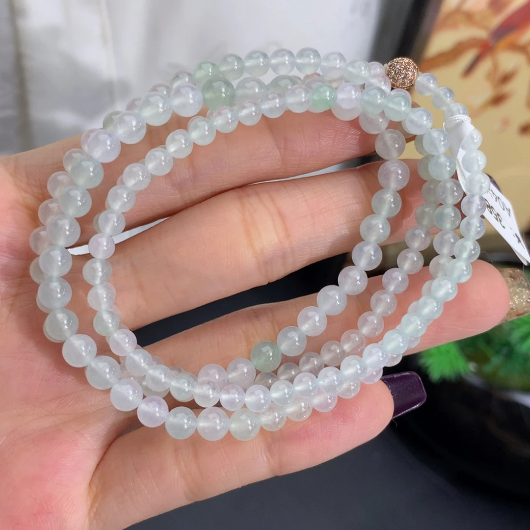 翡翠未镶嵌手串卡3.4-5.2冰胶马卡龙项链