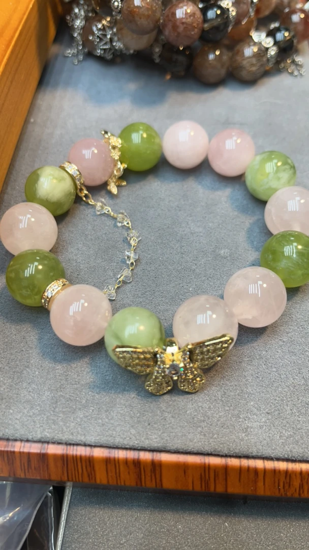 【桃之夭夭】粉水晶青提奶盖手串 棠禧诺