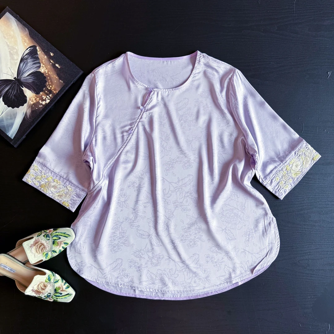 2025夏季新中式大码打底衫国风刺绣半袖