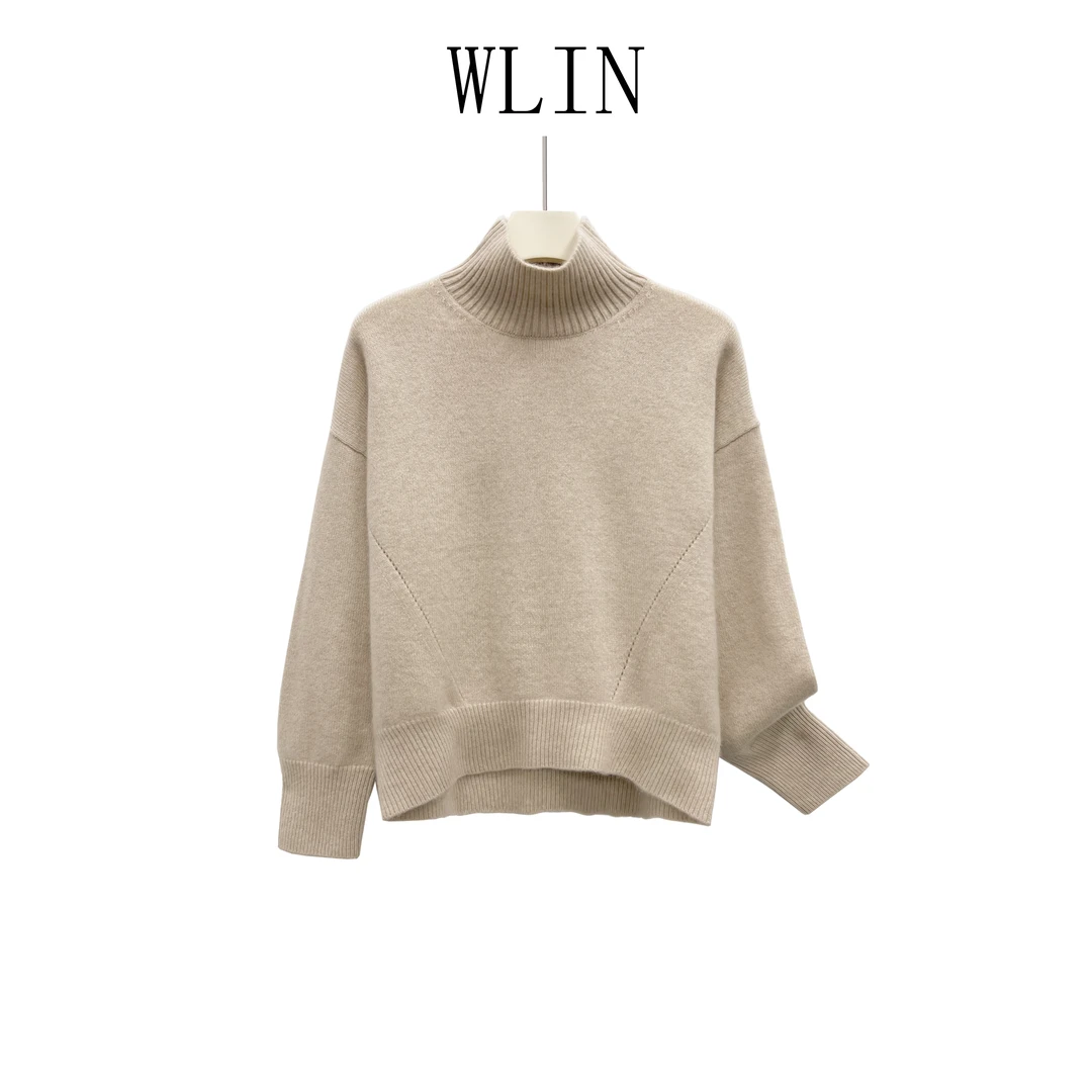 WLIN 百分百山羊绒高领百搭宽松女士针织衫WL61115