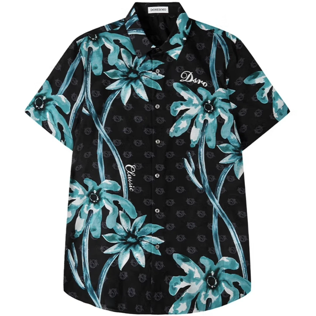 DOSERMO丹西摩奢侈品男装2025夏季新款爆款字母花卉短袖衬衫正品