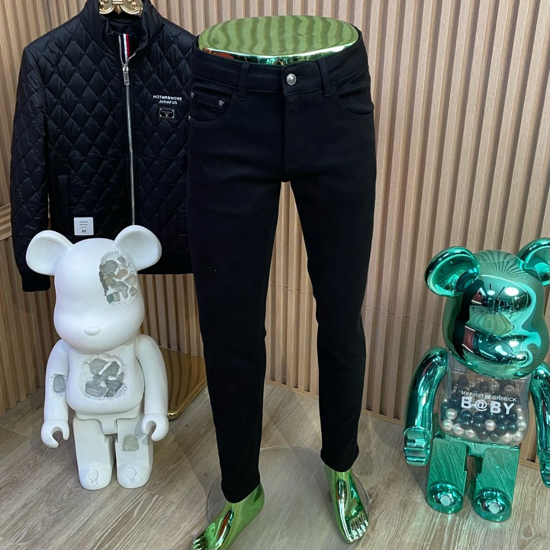 秋冬厚款黑色高弹男牛仔裤子休闲裤修身轻奢显瘦中腰小脚裤百搭