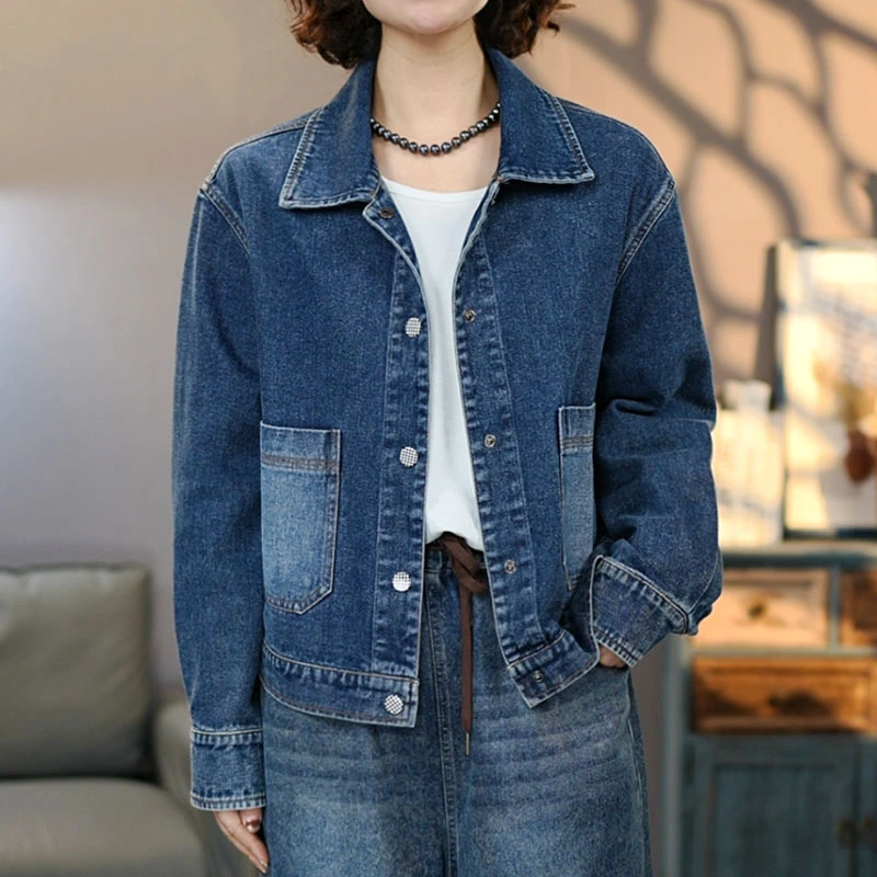 8785蓝色水洗牛仔外套2025新款百搭牛仔上衣显瘦牛仔夹克潮流