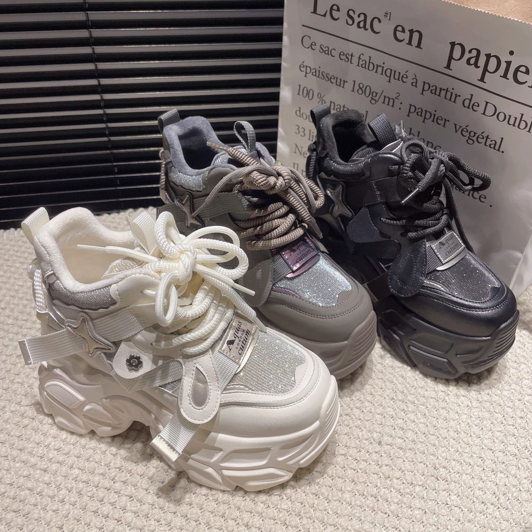 增高10cm2024冬季新款加绒厚底小个子休闲老爹鞋3670