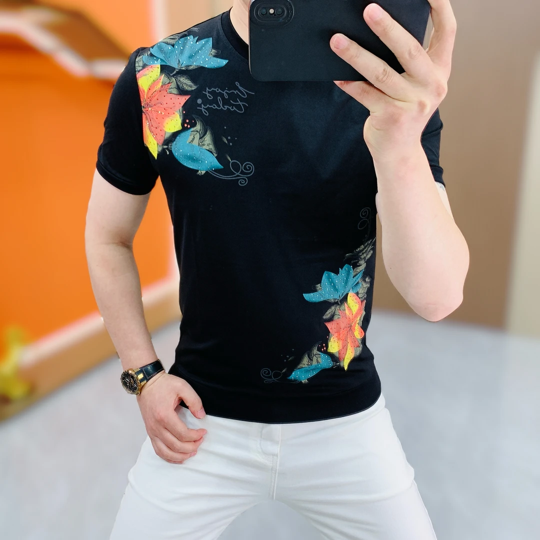 【阿凯严选】高品质夏季新款男士修身圆领时尚丝光棉个性轻奢短袖