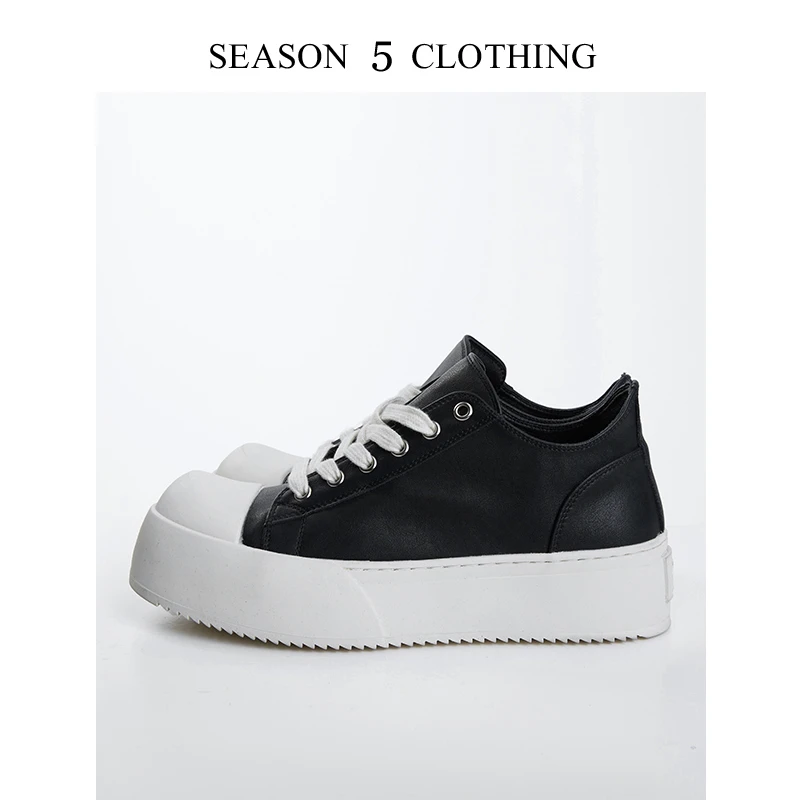 春季男士休闲夏季低帮皮鞋皮质时尚百搭黑色韩版厚底高级感季系带