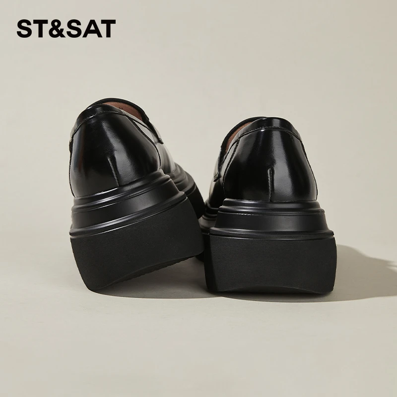 星期六时尚厚底休闲乐福鞋女2025年春季新款百搭松糕鞋一脚蹬女鞋