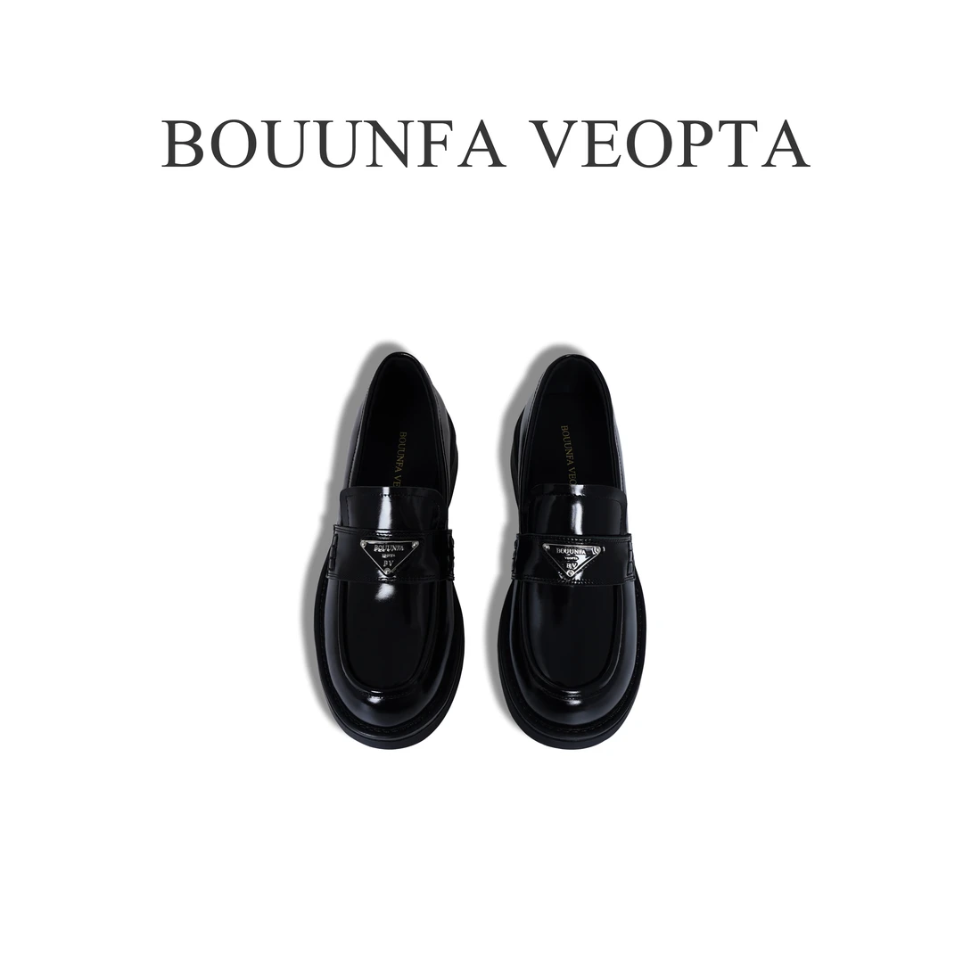 BOUUNFA VEOPTA【芯片】乐福鞋圆头时尚真皮百搭女鞋英伦风三角标