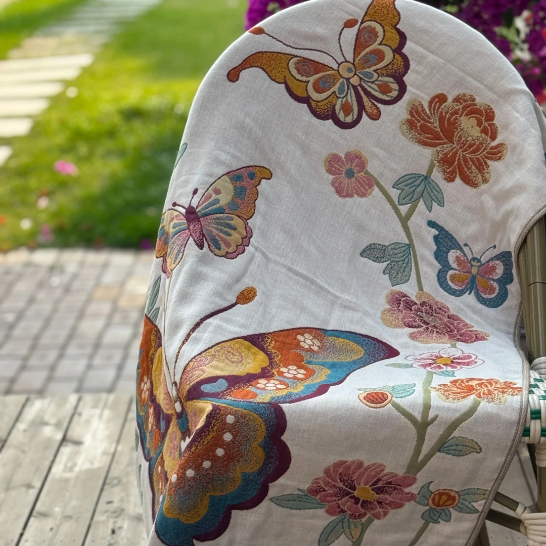 【奇居巍】纯棉色织提花浴巾柔软吸水亲肤大毛巾 蝴蝶夫人浴巾