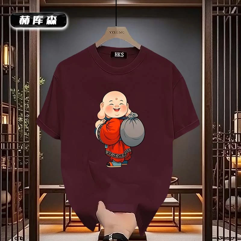 赫库森夏季痞帅重磅纯棉高街圆领半袖男士短袖t恤ins宽松时尚上衣