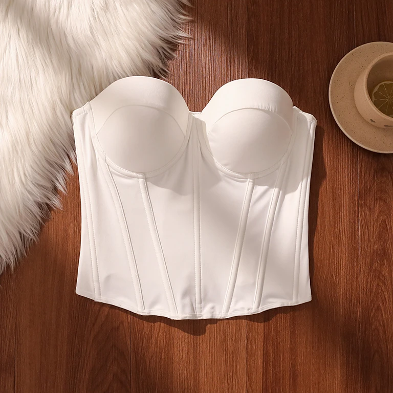 白色鱼骨抹胸背心女夏季新款无袖露肩修身束腰性感美背外穿上衣