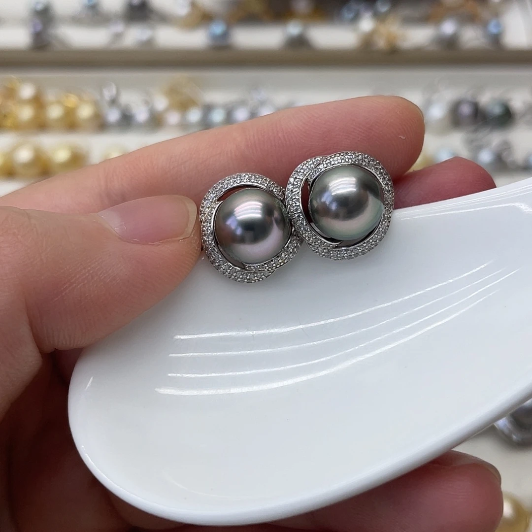 银S925镶嵌海水珍珠耳饰