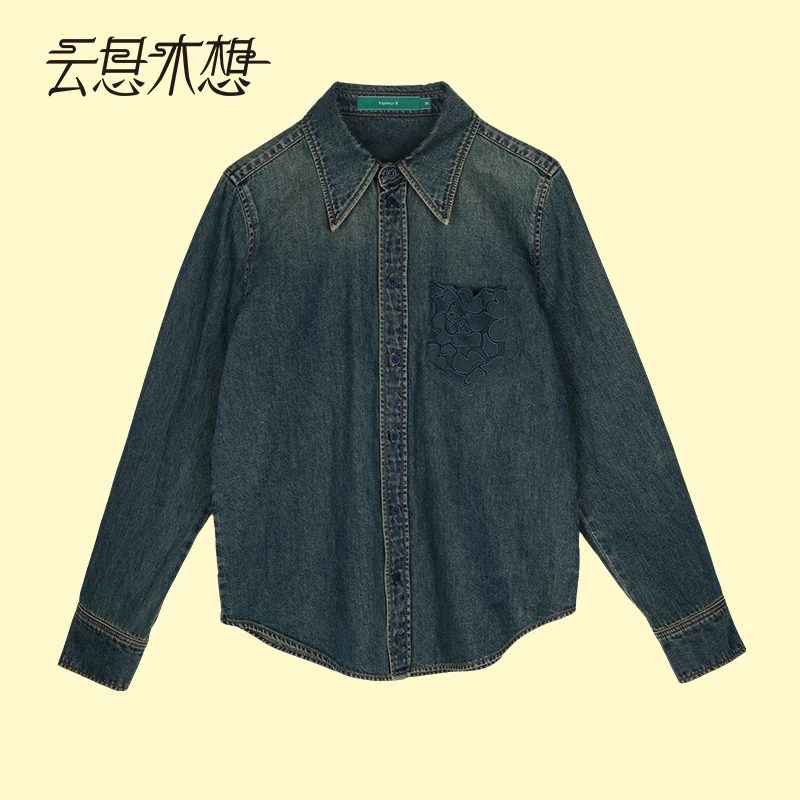 Ysimo-X云思木想 千云梦澜 蕾丝绣品水洗渐变全棉牛仔外套12937