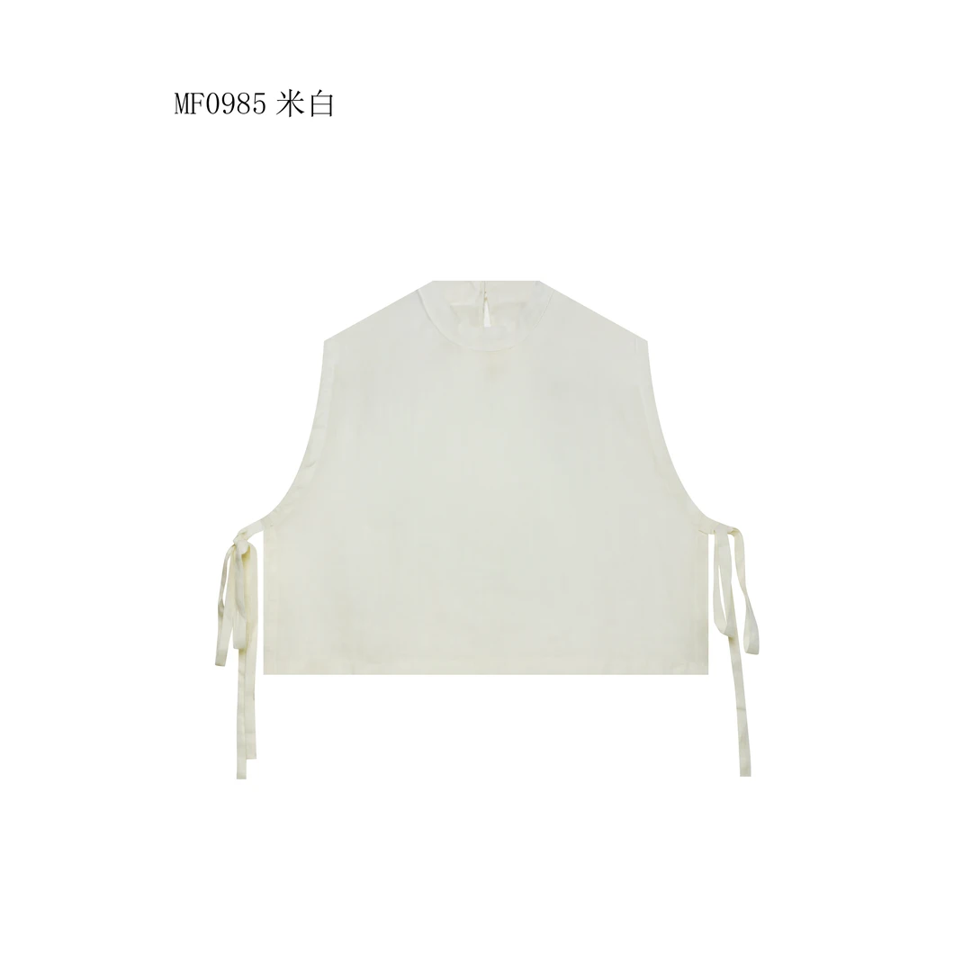 【麻訪家】MF0985米白文艺简约时尚绑带百搭坎肩上衣