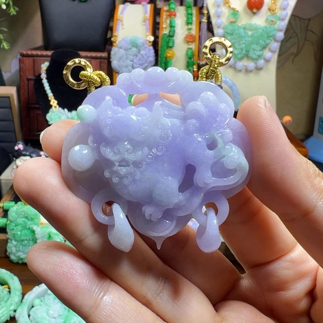 翡翠未镶嵌毛衣链冰紫狮子