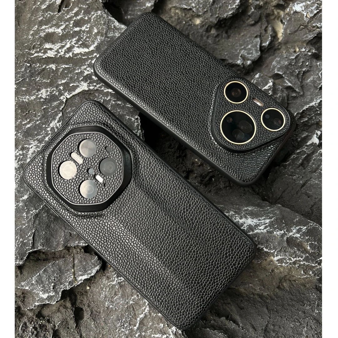 【珍珠鱼纹黑】【真头层牛皮】适用华为Mate80苹果小米17ProMax手机壳