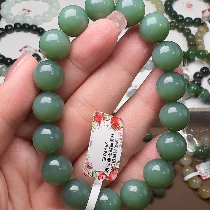 未镶嵌手链和田玉（碧玉）俄粉青12 特细