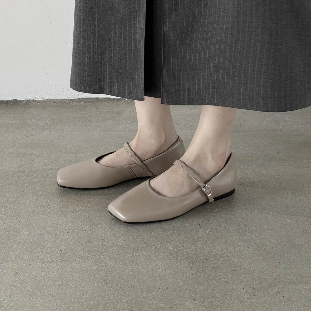 Sheriley77小众百搭玛丽珍真皮单鞋平底浅口女鞋一字扣时尚方头