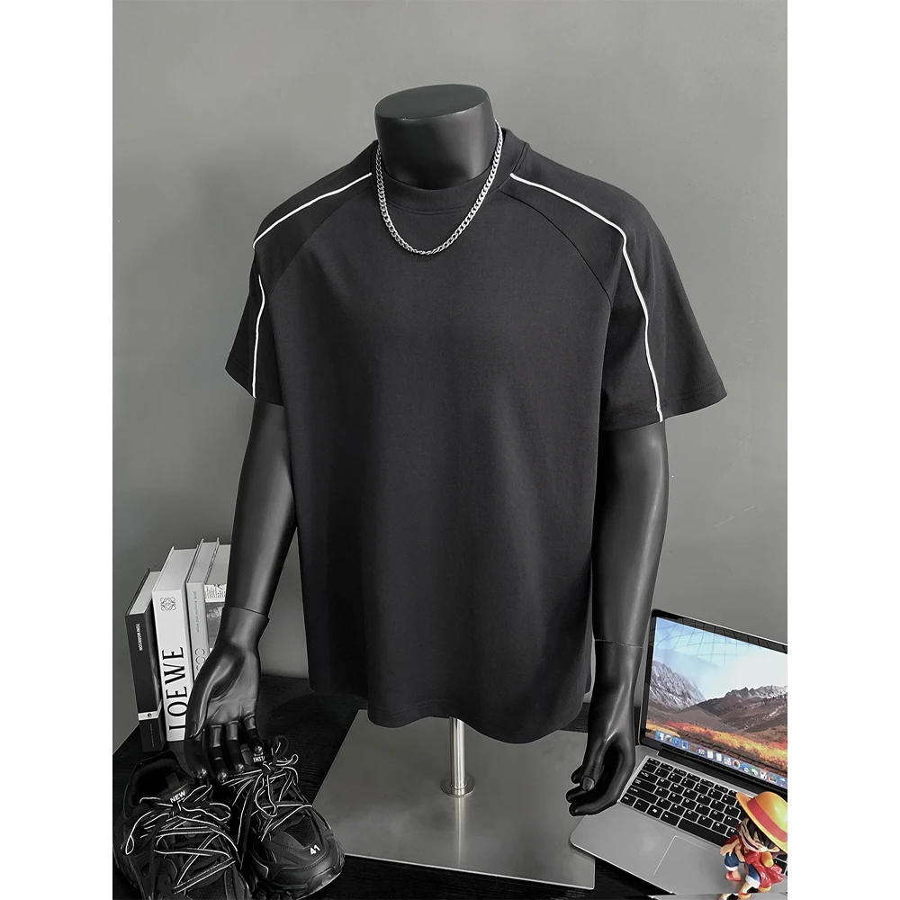 高级感短袖T恤男夏季新款美式潮牌宽松百搭五分袖休闲打底衫体恤