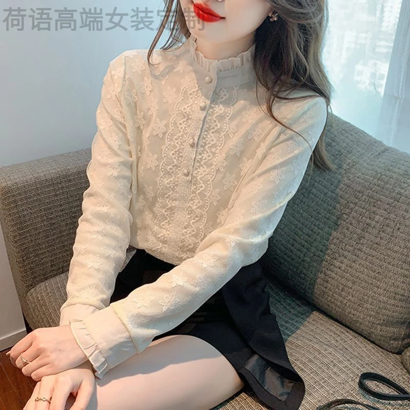 2025蕾丝雪纺衬衫女装2025新款春秋款百搭洋气内搭打底衫上衣