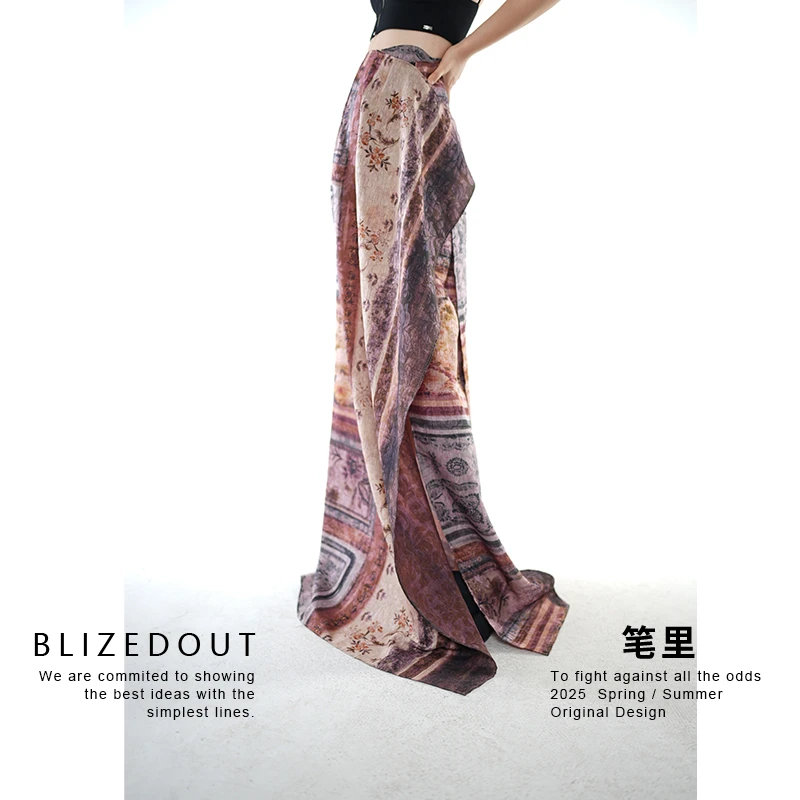 笔里【BLIZEDOUT】原创设计复古色彩绘一片式高腰显瘦半身裙5052806