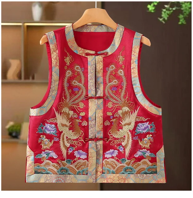 【比翼双飞】凤凰高端刺绣马夹重工刺绣短马甲中国风中式马夹复古