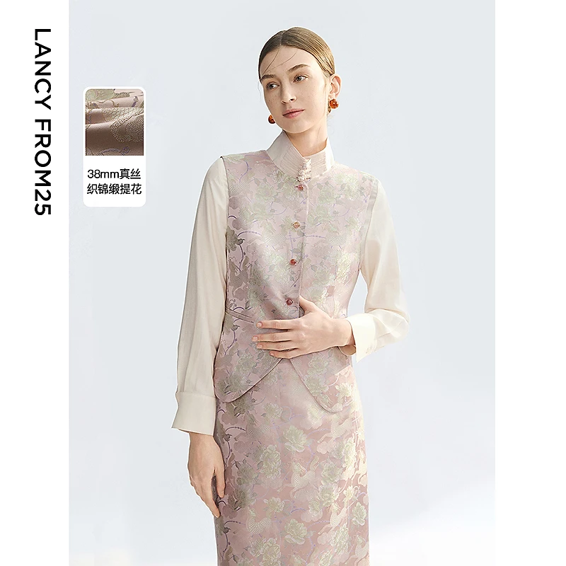 朗姿2025年春季新款叠穿中国风提花女马夹气质新中式马甲无袖外穿