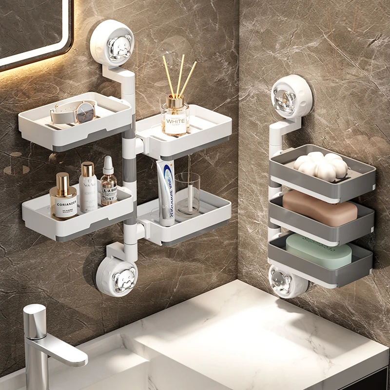 吸盘旋转肥皂架多层壁挂免打孔可旋转创意多层沥水香皂盒日常家用