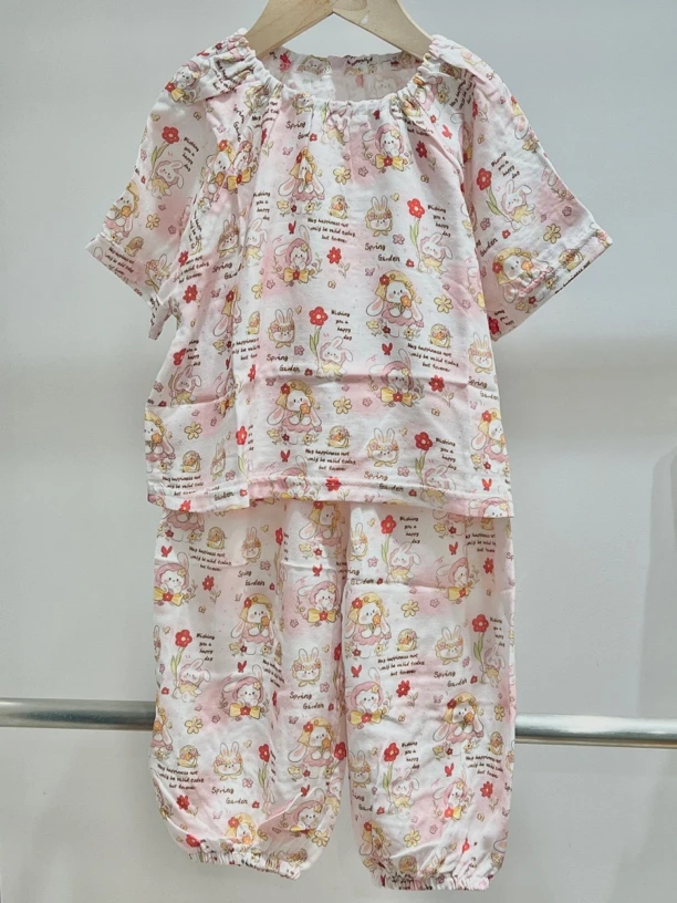 【珍珠家】现货夏季亲子竹纤维透气超薄家居短袖长裤套装（建议手洗）