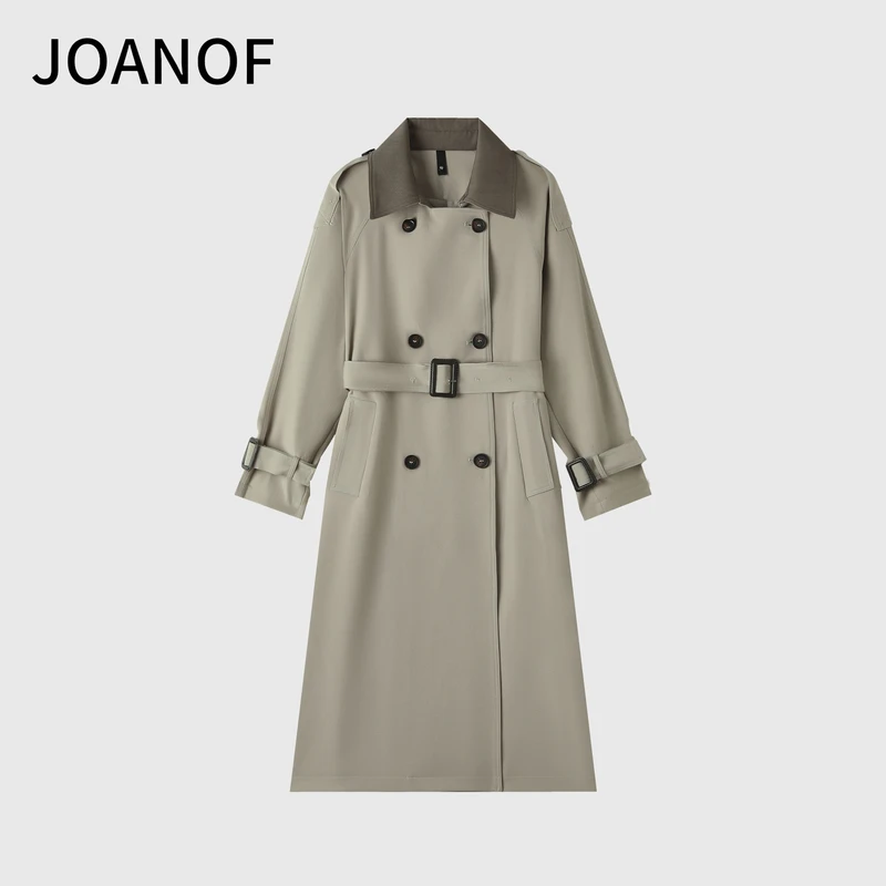 JOANOF系带设计师外套纽扣秋季休闲风衣大衣法式朋克风翻领X701-D