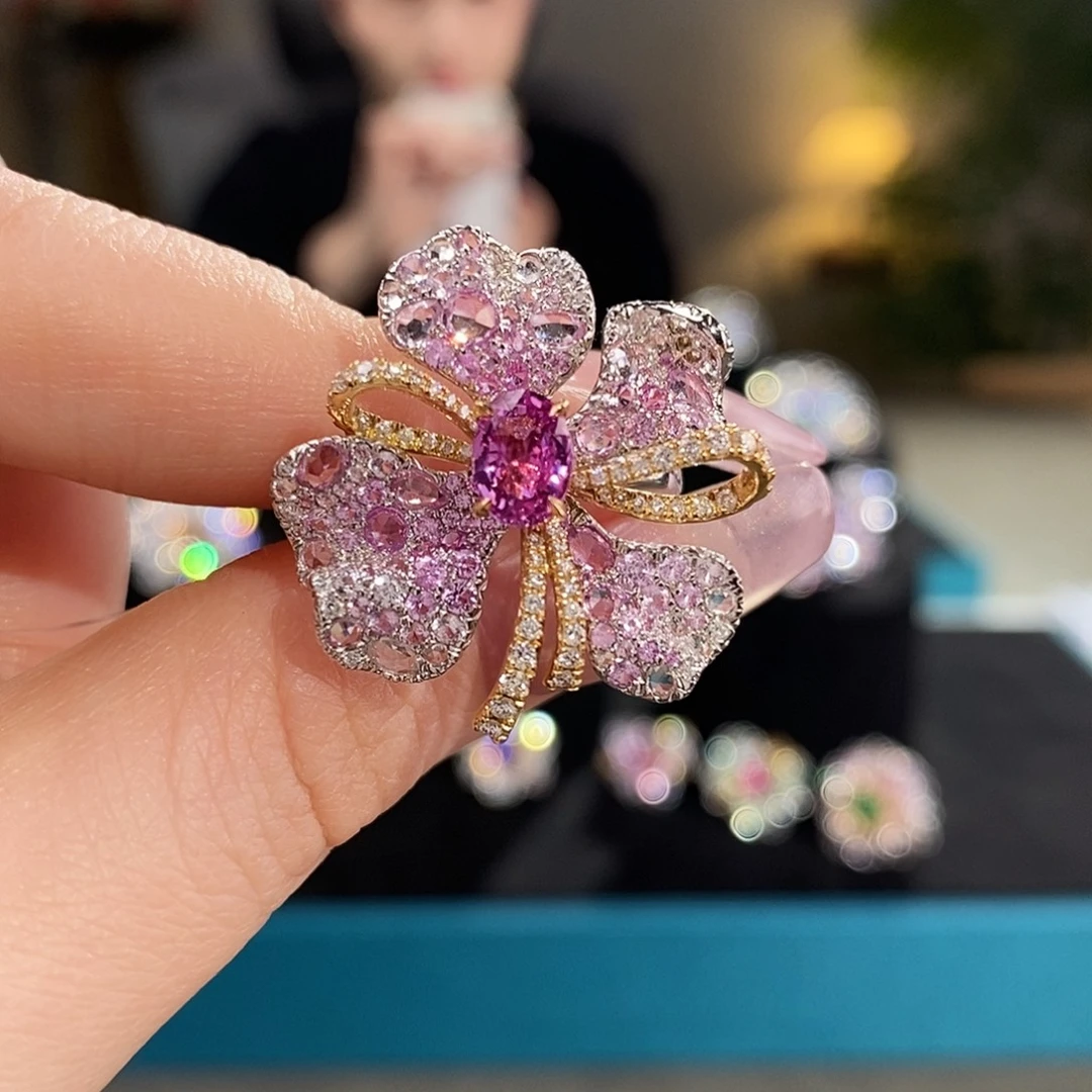 18K金镶嵌戒指蓝宝石1.026ct无烧帕帕拉恰