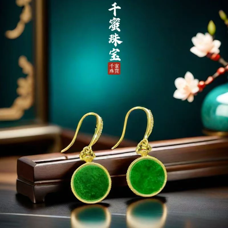 天然缅甸A货翡翠罗马耳环气质精致轻奢时尚镶嵌精美