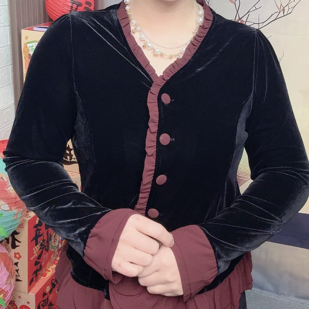 金丝绒法式宫廷风衬衫女秋冬新款小众设计感气质显瘦小衫