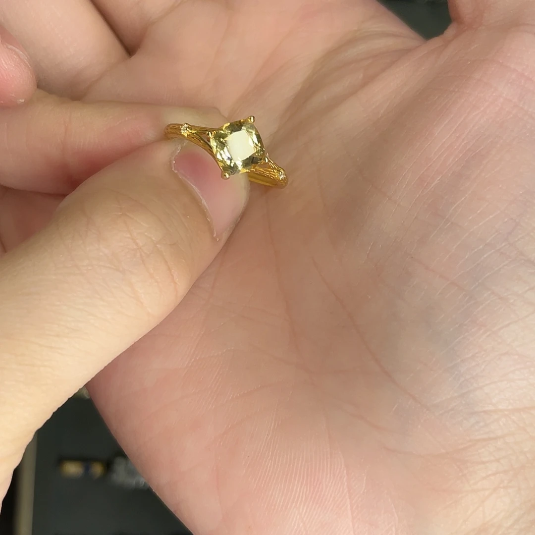 黄晶戒指银S925镶嵌