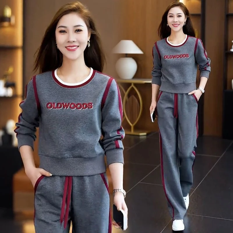 休闲运动服套装女2025春秋季新款时尚气质显瘦直筒裤百搭两件套