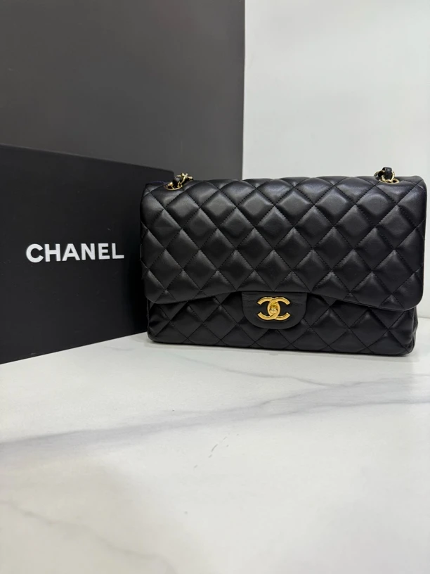 95新 Chanel/香奈儿 黑金羊Jumbo链条包15开30cm/JJ5060402