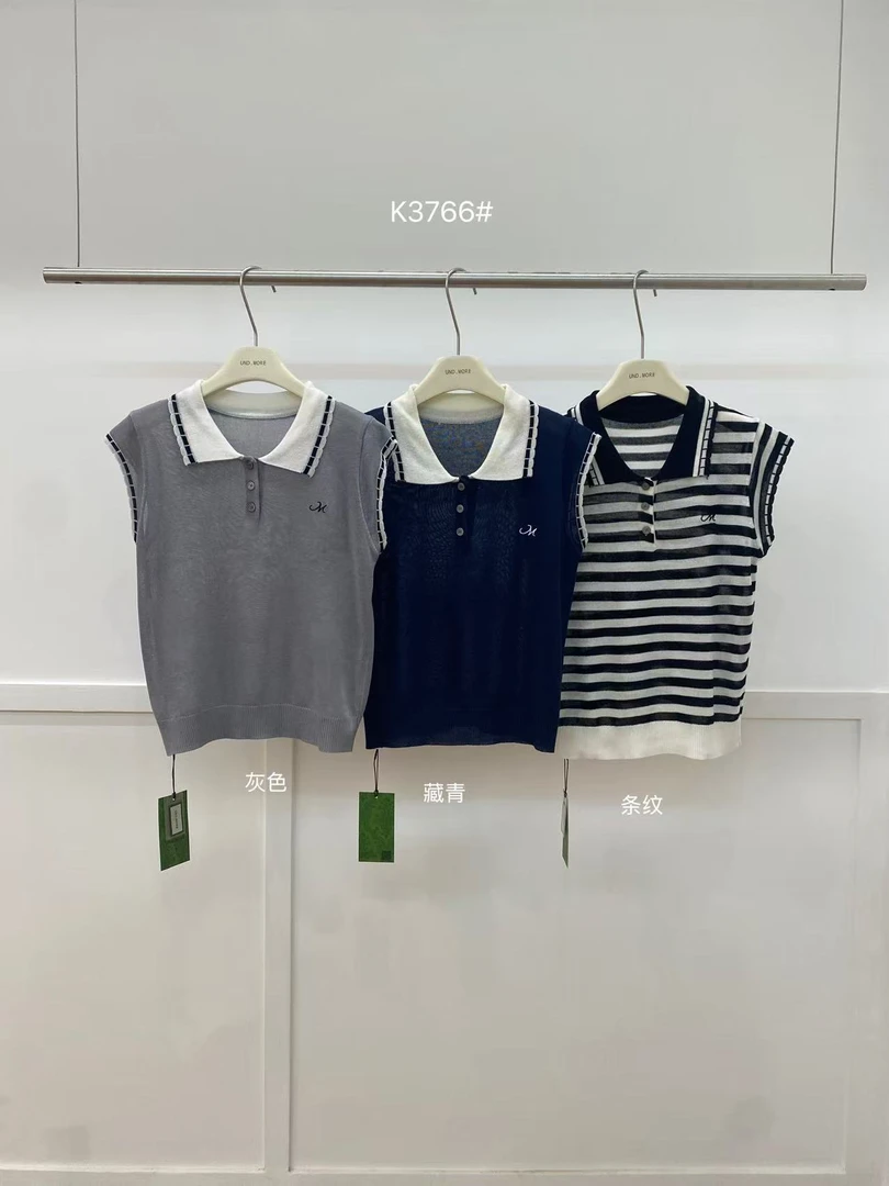 UND（3766#）翻领小刺绣针织短袖