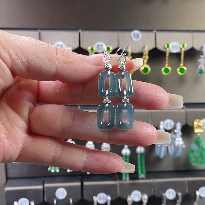 翡翠银S925镶嵌耳饰翡翠
