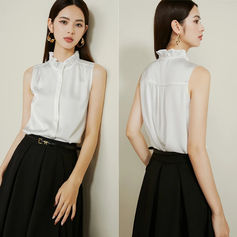 【断码清仓】2025花边无袖衬衫女24100838